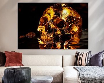 Golden skull with water reflection by Art & Soul Creations