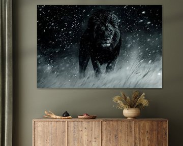 Majestueuze leeuw in sneeuwstorm van Imperial Art House