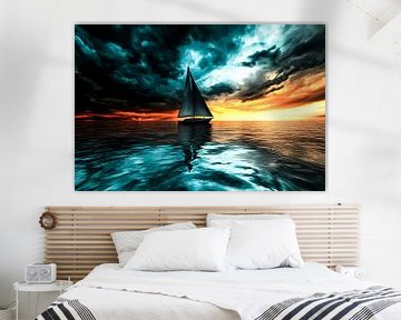 Zeilboot op reflecterend water van Imperial Art House