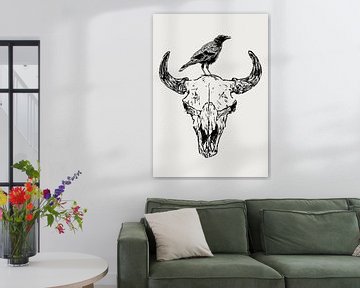 Crow on bull skull van Fineline