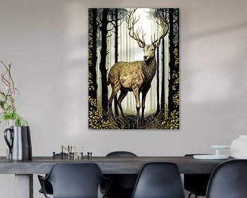 Nature Forêt Arbres Cerf surréaliste graphique moderne