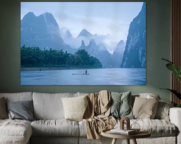 Visser op de Li River China van Joop Luimes
