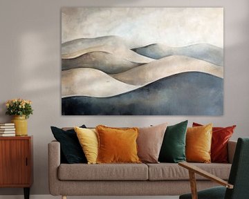 Golvend Landschap – Japandi Werk in Zand- en Blauwtonen van Whale & Sons