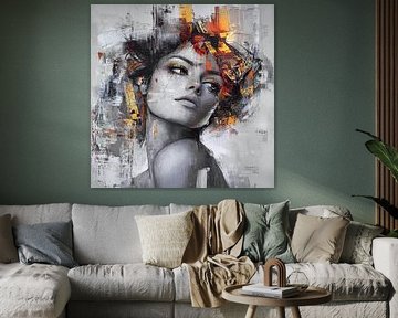 Expressive portrait with fiery abstract brushstrokes by Color Square