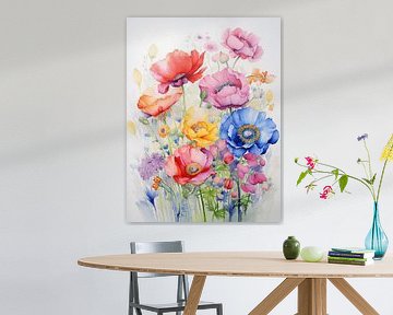 Anemonen Bloemen Boeket Natuur Kunst Aquarel Minimalisme