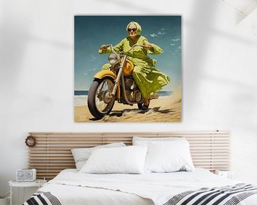 motorbike strand oudere dame groene jurk beweging coolness van gm_designs