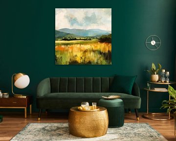 Paysage tranquille avec collines et champs