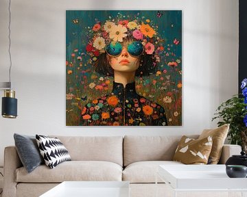 Vrouw Zonnebril Bloemen van Blikvanger Schilderijen