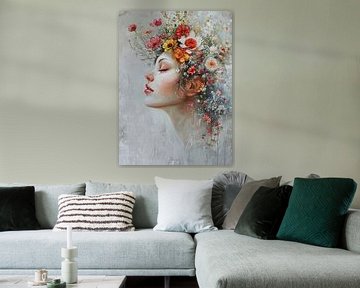 Bloemenkrans van Abstract Schilderij