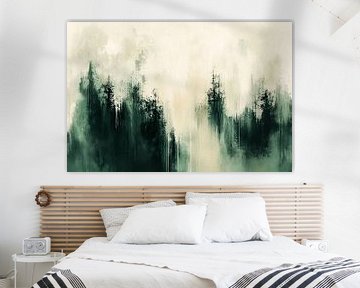 Mistig bos in abstract groen van Art & Soul Creations