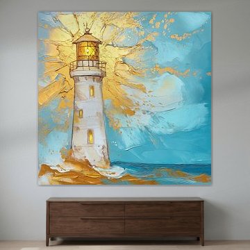 Lighthouse in gold and turquoise