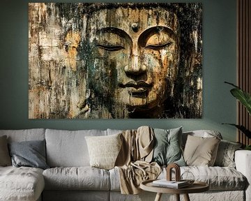 Verwitterte Buddha-Skulptur in Nahaufnahme von Imperial Art House