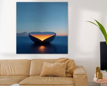 Drijvend Hart in de Ocean - Abstract Modern Love van Surreal Media