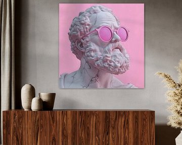 Aristoteles Standbeeld van Porselein met Roze Zonnenbril van Surreal Media