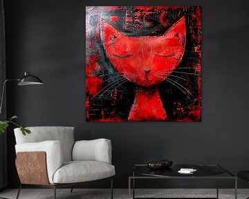 kat rood abstracte kunst rustig expressief expressionisme van gm_designs