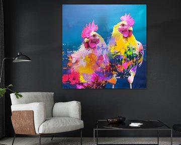 Hanen hanen kleurrijk abstract moderne kunst expressief van gm_designs