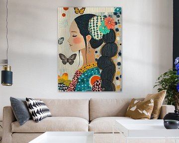 Kleurrijk Vrouwenportret Bloemen van Blikvanger Schilderijen