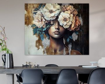 Vrouwen Bloemen | Gentle Gaze Among Petals van De Mooiste Kunst