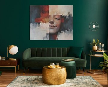 Vrouwengezicht | Calm Within Chaos van Abstract Schilderij