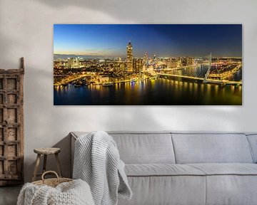 Rotterdam skyline nacht panorama bij de Erasmusbrug van Sjoerd van der Wal Fotografie