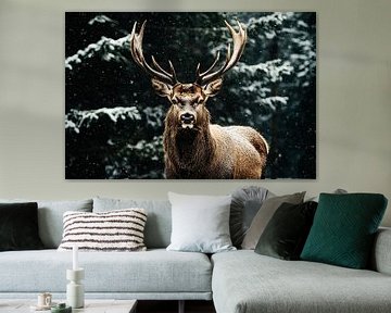 Majestic deer in the snow by Art & Soul Creations