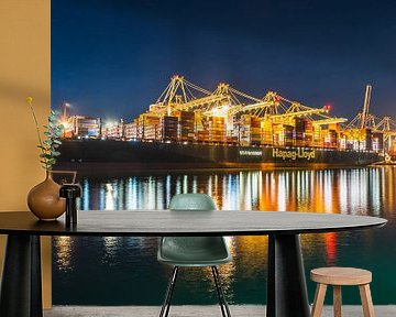 Container ship docked at the container terminal 