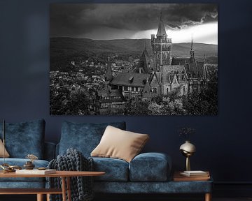 Wernigerode castle in black and white