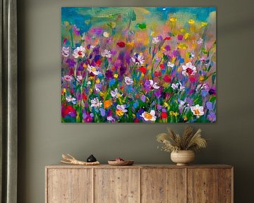 Peinture moderne d'un champ de fleurs coloré sur Studio Pieternel