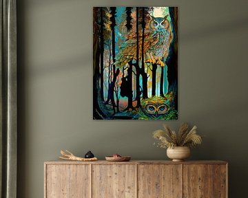 hibou forêt magique fantaisie lumineux surréaliste art nature sur gm_designs