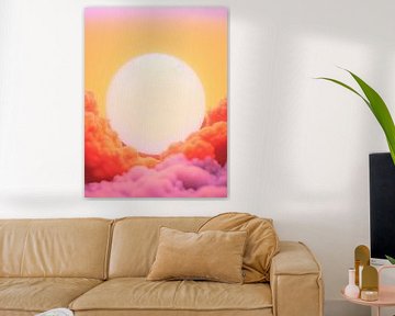 Retro 70s neon art. Abstract sunrise pink orange colour gradient by Mad Dog Art
