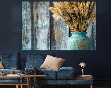Blauwe vaas met droogbloemen van Art & Soul Creations