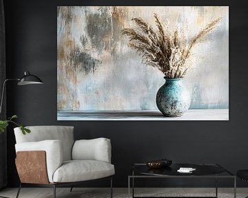 Blauwe rustieke vaas met pluimen van Art & Soul Creations