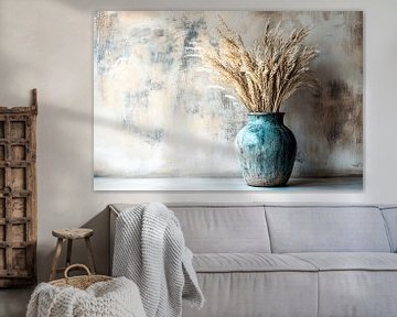 Blauwe vaas met droogbloemen van Art & Soul Creations