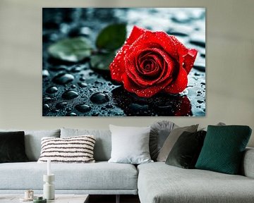Rode roos met waterdruppels van Art & Soul Creations