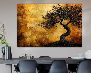 Elegant olive tree on golden background by Imperial Art House