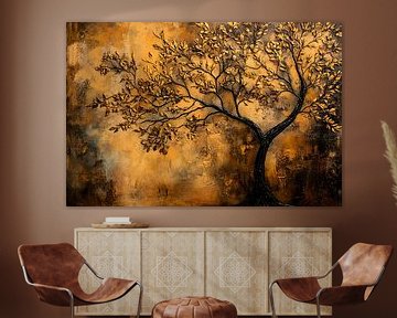 Golden tree on abstract canvas by Imperial Art House