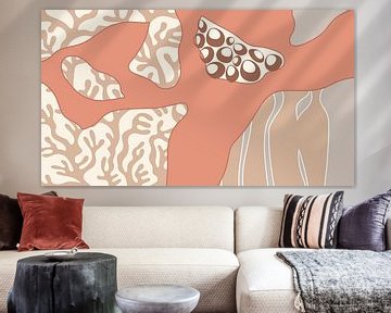 Modern abstract coral garden warm pastel colours beige brown by Mad Dog Art