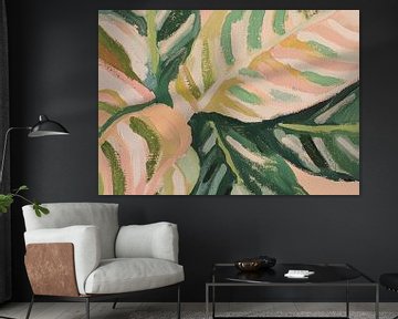 Botanical Fauvism Modern Green Plant Abstract Pink