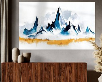Majestueuze bergen met een geel veld van Frank Heinz