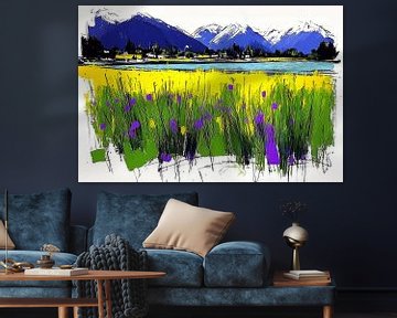 Impressionistisch landschap met paarse bloemen van Frank Heinz