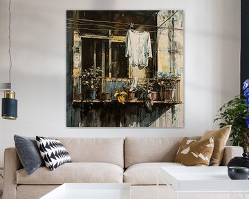 Stad Balkon Dagelijks leven Waslijn Bananen Schoenen Planten van gm_designs