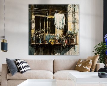 Stad Balkon Dagelijks leven Waslijn Bananen Schoenen Planten van gm_designs