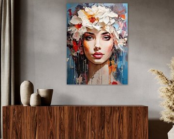 Portret vrouw met lentebloemen van Ingrid van der Meer