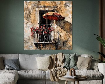 Stad balkon dagelijks leven paraplu stoel bloemen schaduw warmte stedelijke van gm_designs