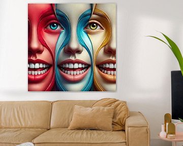 Kleurrijke Lachende Gezichten – Modern Kunstwerk voor Tandarts- en Orthodontiepraktijken van Basahen