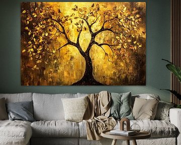 Goldener Baum mit abstrakten Blättern von Art & Soul Creations
