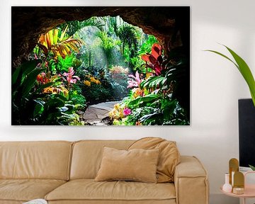 Kleurrijke tropische tuin in zonlicht van Art & Soul Creations