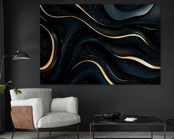 Gouden abstracte lijnen op zwart van Art & Soul Creations