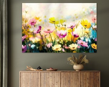 Abstract colourful flower field painting by Imperial Art House