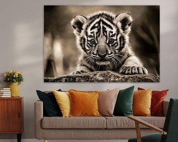 Close-up tiger cub in sepia by Imperial Art House